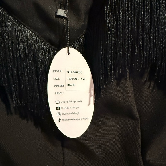 Unique Vintage Elegant Fringe Black Dress - Picture 5 of 7